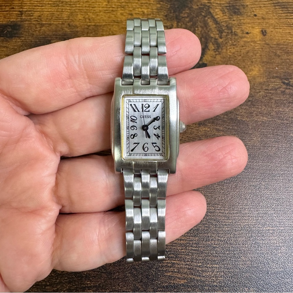 GUESS Silver Stainless Steel Rectangular Bracelet Watch - Picture 6 of 10